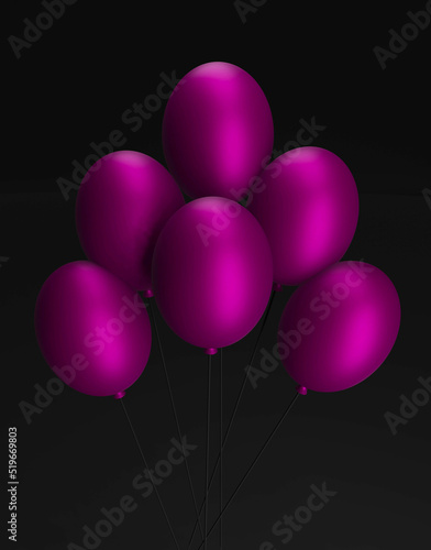 Różowe balony na czarnym tle