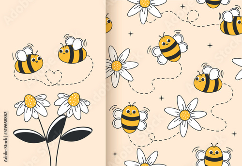 Cute bee seamless pattern