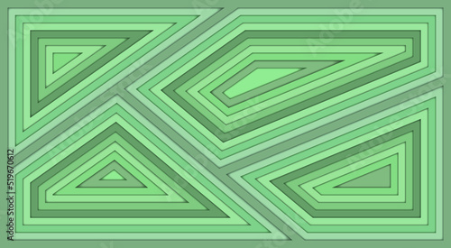 Geometric background in green shades. Paper cut style. The background is divided into four sectors. Each sector visually deepens to the center as if by stairs.