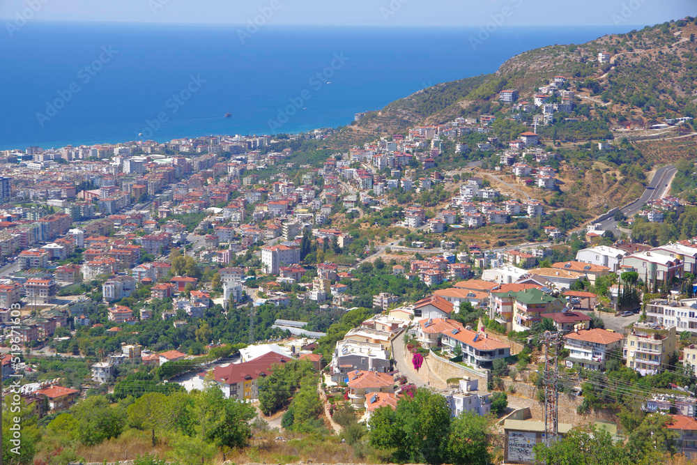 Turkey. Alanya. 09.17.21. View of the resort town located on the Mediterranean coast at the height of the tourist season.