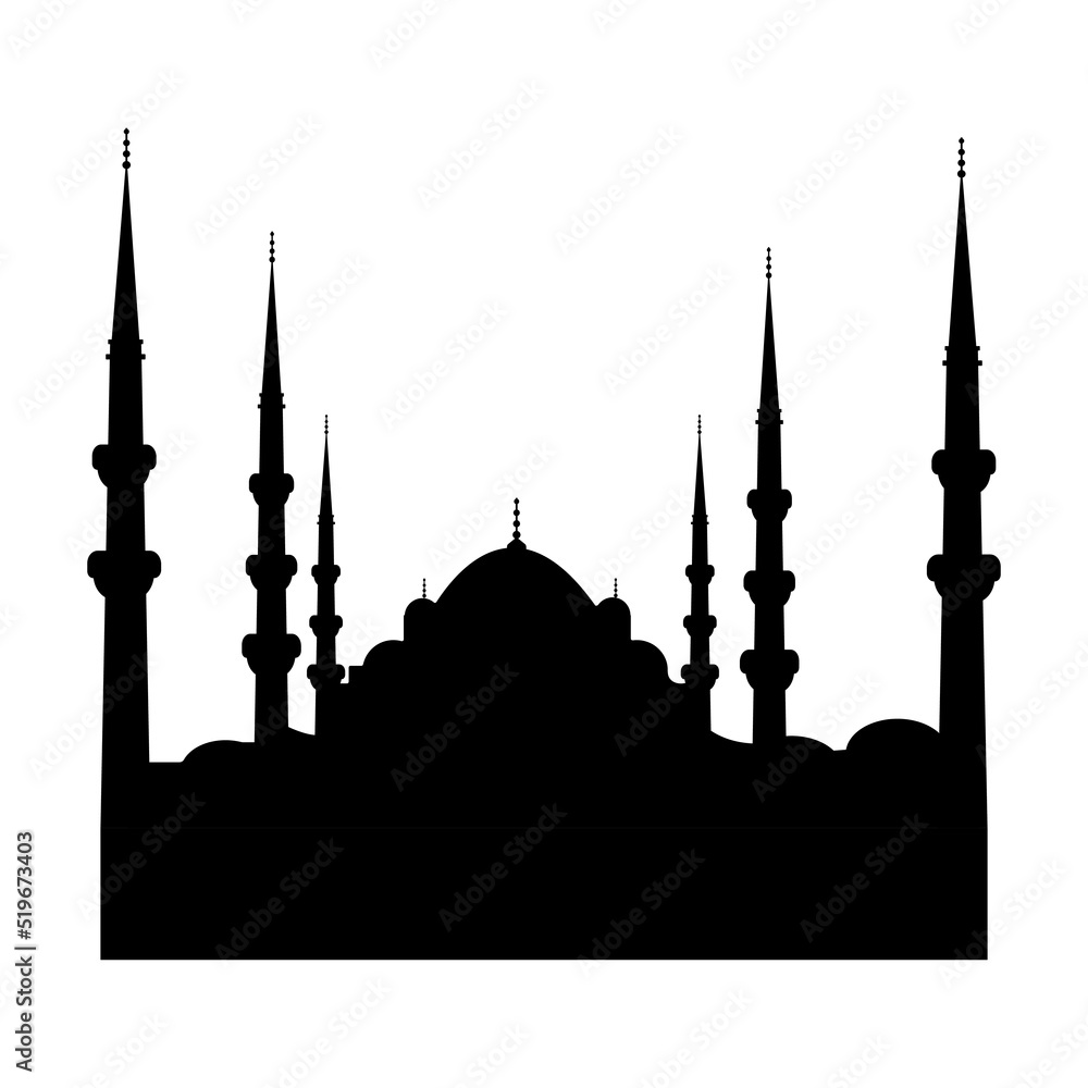 black silhouette of blue mosque istanbul