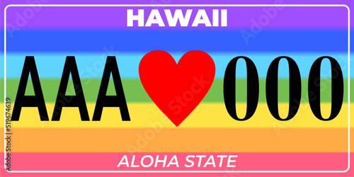 Vehicle license plates marking in Hawaii in United States of America, Car plates.Vehicle license numbers of different American states.Vintage print for tee shirt graphics,sticker and poster