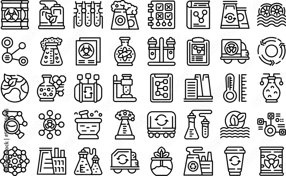 Naklejka premium Biological station icons set outline vector. Cycle agriculture. Biomass waste