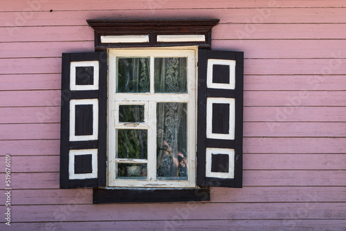 Very beautiful old wooden windows in Krivosejeva, Latvia.