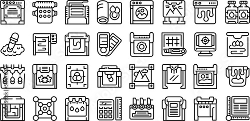 Plotter icons set outline vector. Printer machine. Copy offset