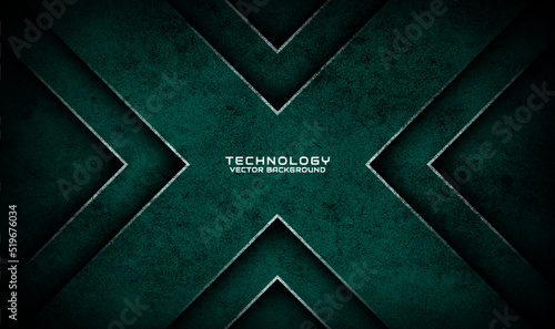 3D green techno abstract background overlap layer on dark space with x shape effect decoration. Graphic design element dirty style concept for banner, flyer, card, brochure cover, or landing page