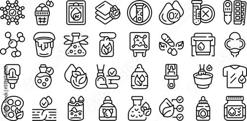 Natural dyes icons set outline vector. Tie ideas. Spiral batik