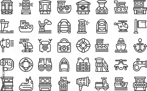 Coast guard icons set outline vector. Dron sea. Coast guard