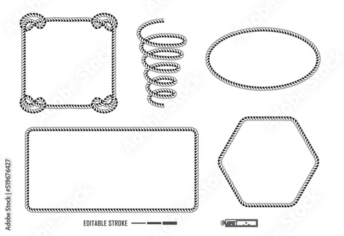 set of rope frame isolated or nautical rope vintage template or heart rope texture frame. eps vector