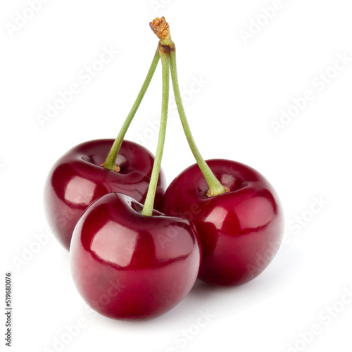 Three cherries isolated on white background cutout