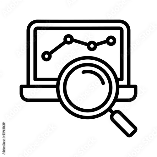 research icon, laptop with magnifying glass vector