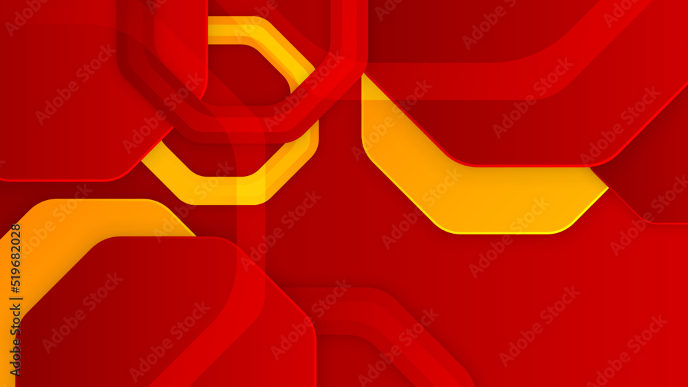 Fototapeta premium Orange yellow and red geometric shapes abstract background geometry shine and layer element vector for presentation design. Suit for business, corporate, institution, party, seminar, and talks