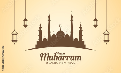 Happy Muharram islamic new year theme vector illustration. 