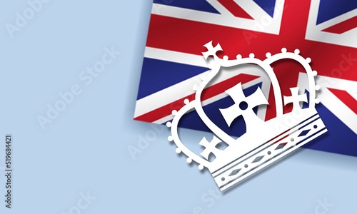 Photo A british royal crown on the background of the flag of the united kingdom of gre