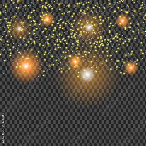Christmas light Effect dust sparks and golden stars shine