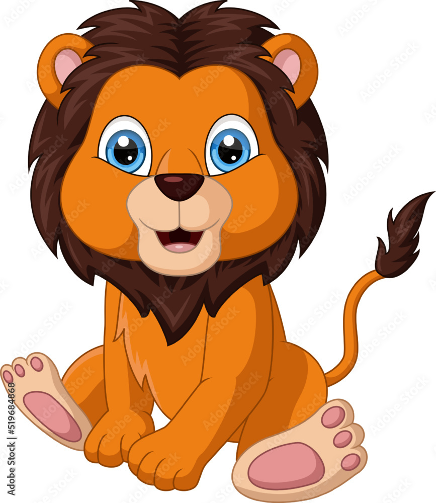 Fototapeta premium Cute lion cartoon sitting on white background