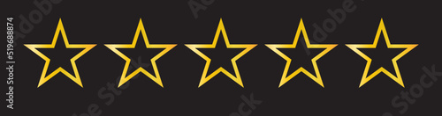 Golden shinny five star rating review icon design vector. Feedback satisfaction quality symbol illustration.