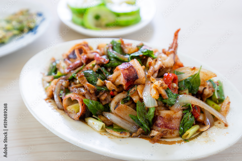 Fried squid dish seafood in Taiwan Fried squid dish seafood in Taiwan