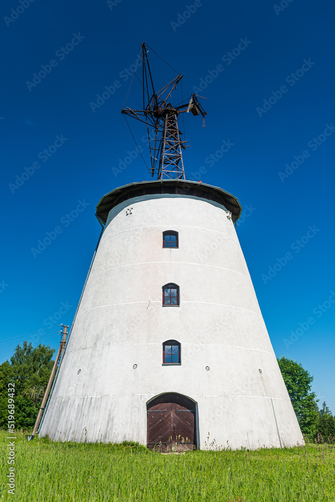 Strante windmill in sunny day, Smiltene, Latvia.