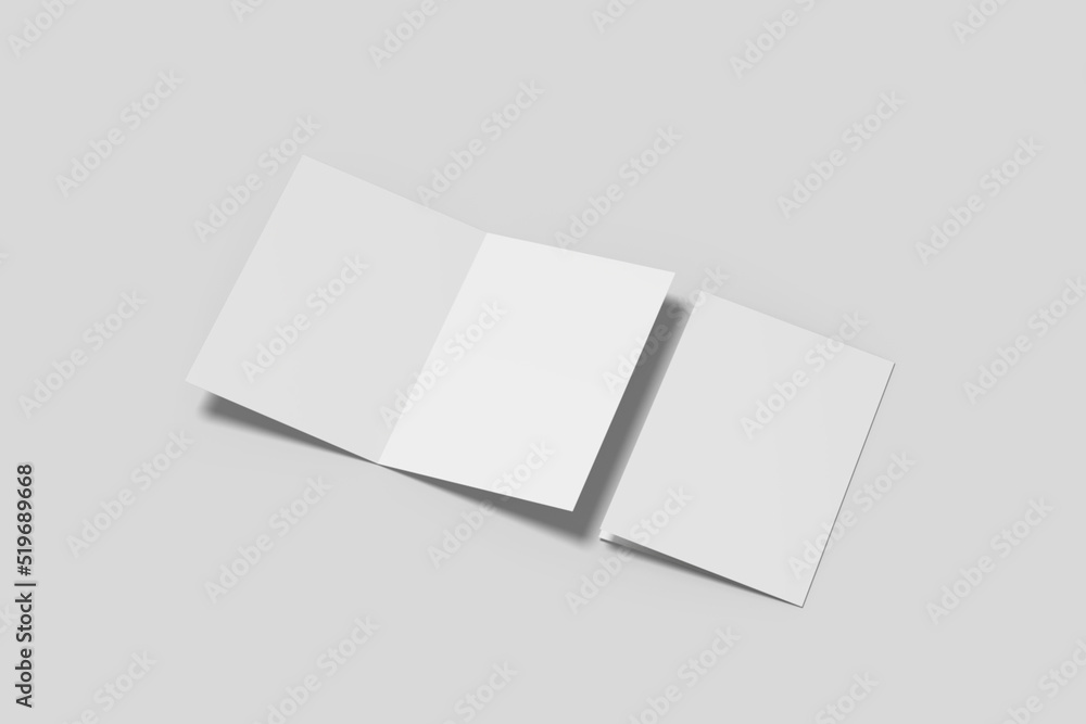 Realistic blank bifold brochure illustration for mockup. 3D Render. Realistic blank bifold brochure illustration for mockup. 3D Render.