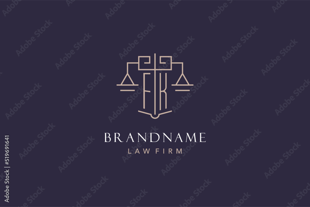 Initial letter FK logo with scale of justice logo design, luxury legal ...