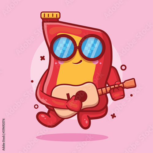 cool lubricant oil bottle character mascot playing guitar isolated cartoon in flat style design