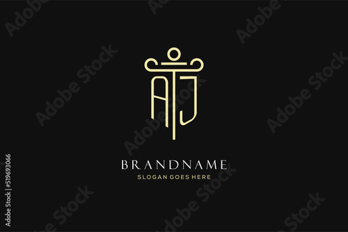 Luxury modern monogram AJ logo for law firm with pillar icon design style
