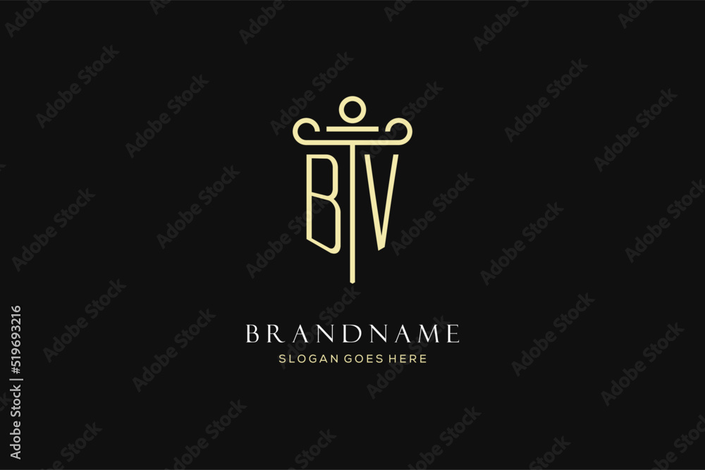 Luxury modern monogram BV logo for law firm with pillar icon design ...
