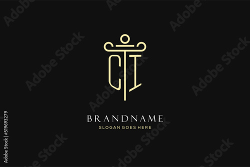 Luxury modern monogram CI logo for law firm with pillar icon design style