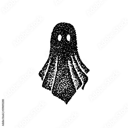 Ghost Scary Dotwork. Vector Illustration of Hand Drawn Objects.