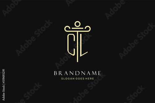Luxury modern monogram CL logo for law firm with pillar icon design style