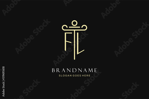 Luxury modern monogram FL logo for law firm with pillar icon design style