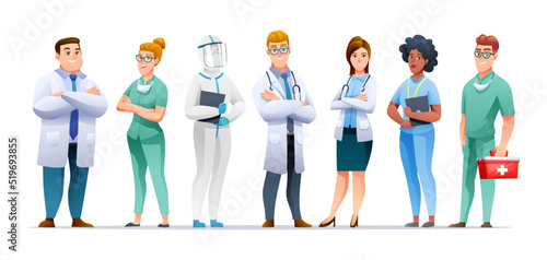 Medical doctors and nurses cartoon character collection