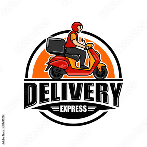A man is riding a scooter. delivery logo vector template