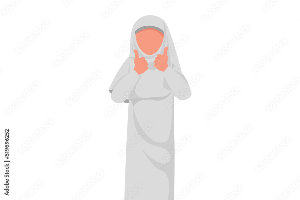 Business flat cartoon style drawing Arab businesswoman with two thumbs up gesture. Symbol of approval business financial report. Deal, like, agree, approve, accept. Graphic design vector illustration Business flat cartoon style drawing Arab businesswoman with two thumbs up gesture. Symbol of approval business financial report. Deal, like, agree, approve, accept. Graphic design vector illustration