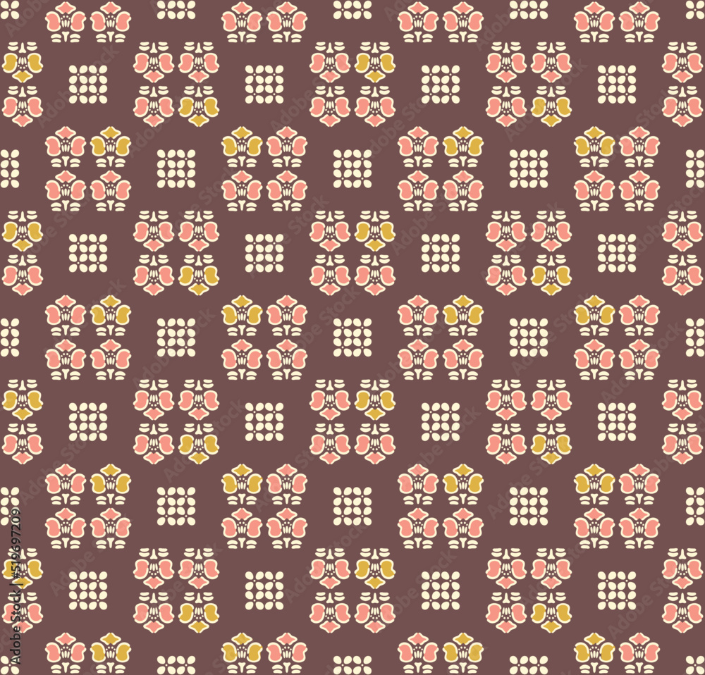 Japanese Flower Motif Checkered Vector Seamless Pattern Japanese Flower Motif Checkered Vector Seamless Pattern