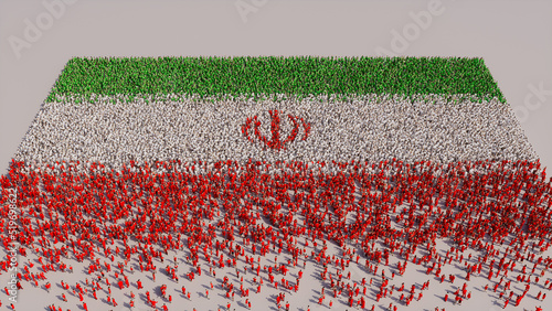 Iranian Banner Background, with People gathering to form the Flag of Iran. photo