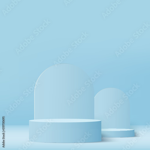 3d blue color podium and minimal blue color wall scene. 3d podium minimal abstract background. Vector