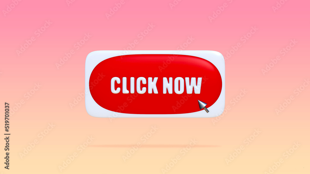 3d render click now push button 3d render click now push button
