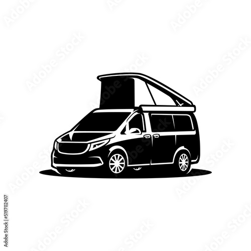 Camping car with pop up tent illustration logo vector
