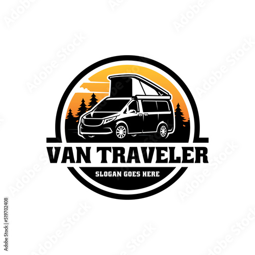 Camping car with pop up tent illustration logo vector