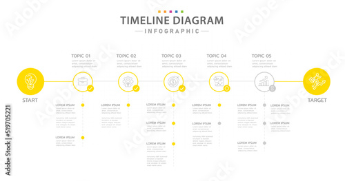 Infographic template for business. 5 Steps modern Timeline diagram calendar with circle and topics, presentation vector infographic. photo