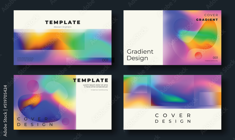 Obraz premium Abstract fluid gradient cover template. Set of modern poster with vibrant graphic color, colorful, geometric shapes. Gradient background design for brochure, flyer, wallpaper, banner, business card. 