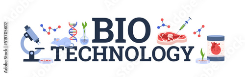 Website banner about bio technology flat style, vector illustration