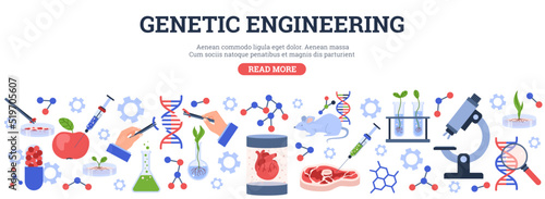 Website banner about genetic engineering flat style, vector illustration