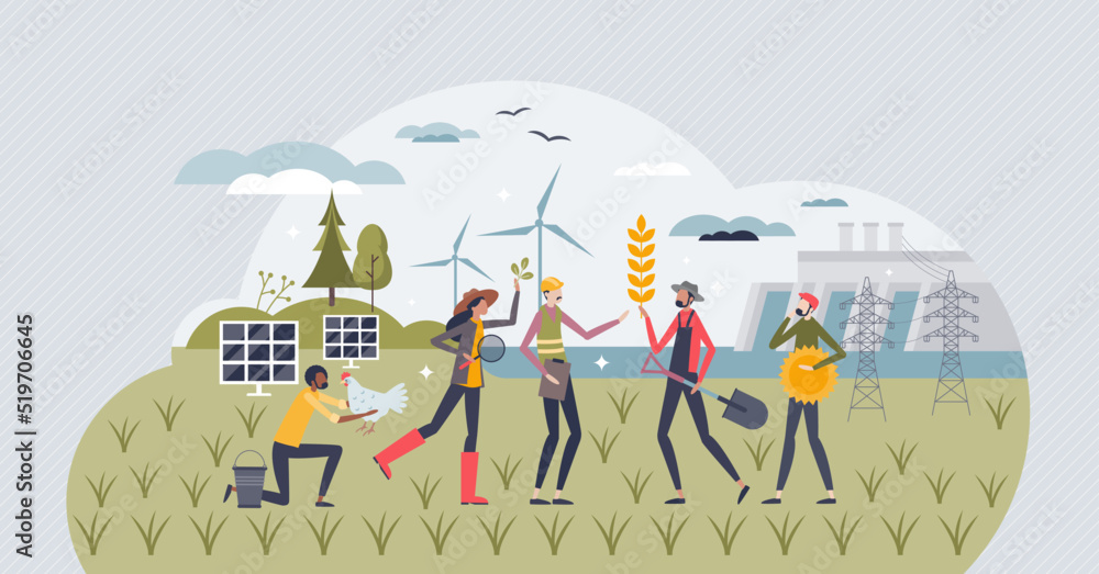 Green jobs and workers with nature sustainable approach tiny person