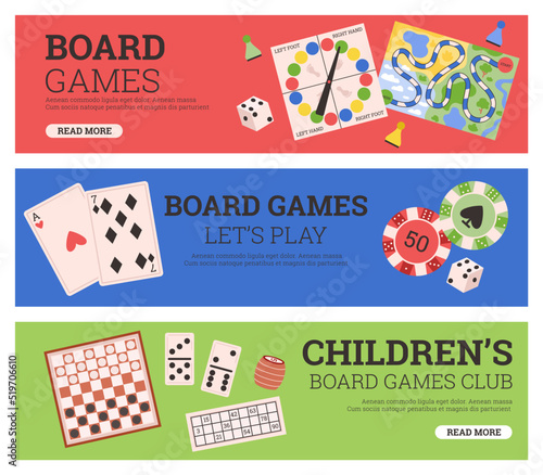 Set of colorful website banner templates about board games flat style