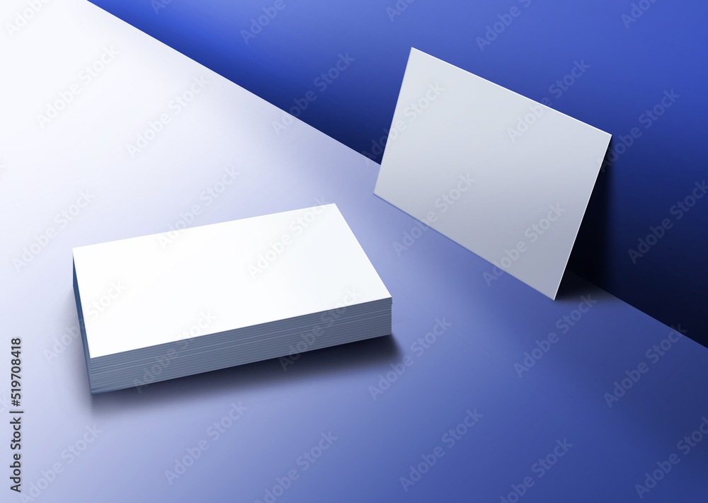 3D rendered Business visiting card mock-up with front and back. Invite, tag, empty mockup for Presentation on isolated blue background - illustrating
3D rendered Business visiting card mock-up with front and back. Invite, tag, empty mockup for Presentation on isolated blue background - illustrating