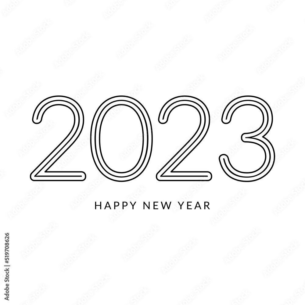 Happy New Year 2023 logo text design. Cover of business diary for 2023 with wishes. Brochure design template, card, banner. Vector illustration. Isolated on white background. EPS 10. Happy New Year 2023 logo text design. Cover of business diary for 2023 with wishes. Brochure design template, card, banner. Vector illustration. Isolated on white background. EPS 10.
