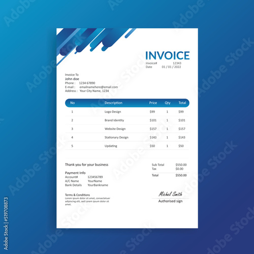 Creative Abstract Invoice Design Template